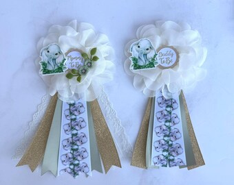Elephant Baby Shower Corsage , Gender Neutral Safari theme , Mom and Dad Pins