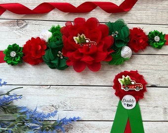 Christmas Truck Baby Shower Sash , Christmas Truck Maternity Sash ,Christmas Baby Shower Sash , Truck Baby Shower Sash ,Mom to be Sash