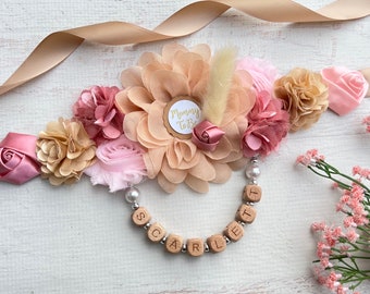Pink Boho Baby Shower Maternity Sash Girl ,Boho Theme Baby Shower Corsages for Mommy Daddy and Family