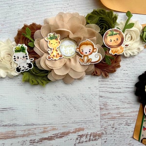 Safari Baby Shower Sash Belt ,Safari Maternity Sash ,Green Gold Brown Safari Sash , Mommy To Be Sash, Safari Sash Baby Shower ,Jungle Sash