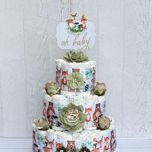 Woodland Diaper Cake ,Gender Neutral Baby Shower , Woodland  Baby Shower Centerpieces , Baby Shower Gift, Shower Decoration