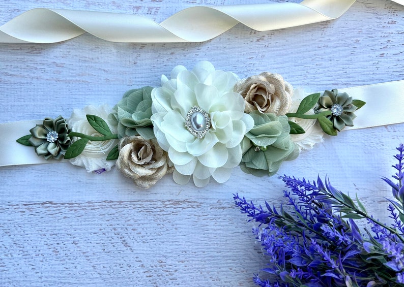 Greenery Baby Shower Sash Belt greenery Maternity Sash cream Etsy