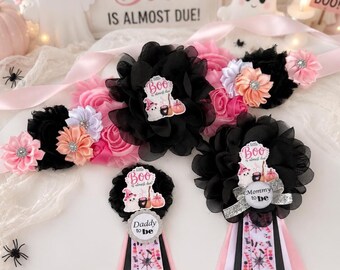 Ghost Baby Shower Maternity Sash,  Mommy To Be Corsages ,Girl Ghost Mommy and Daddy Pins