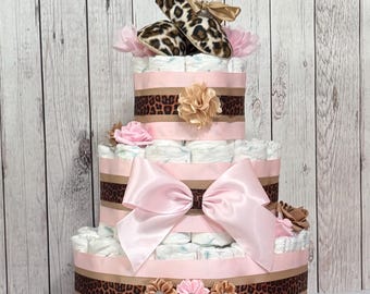 Leopard Diaper Cake, Baby Shower Centerpiece, Girl