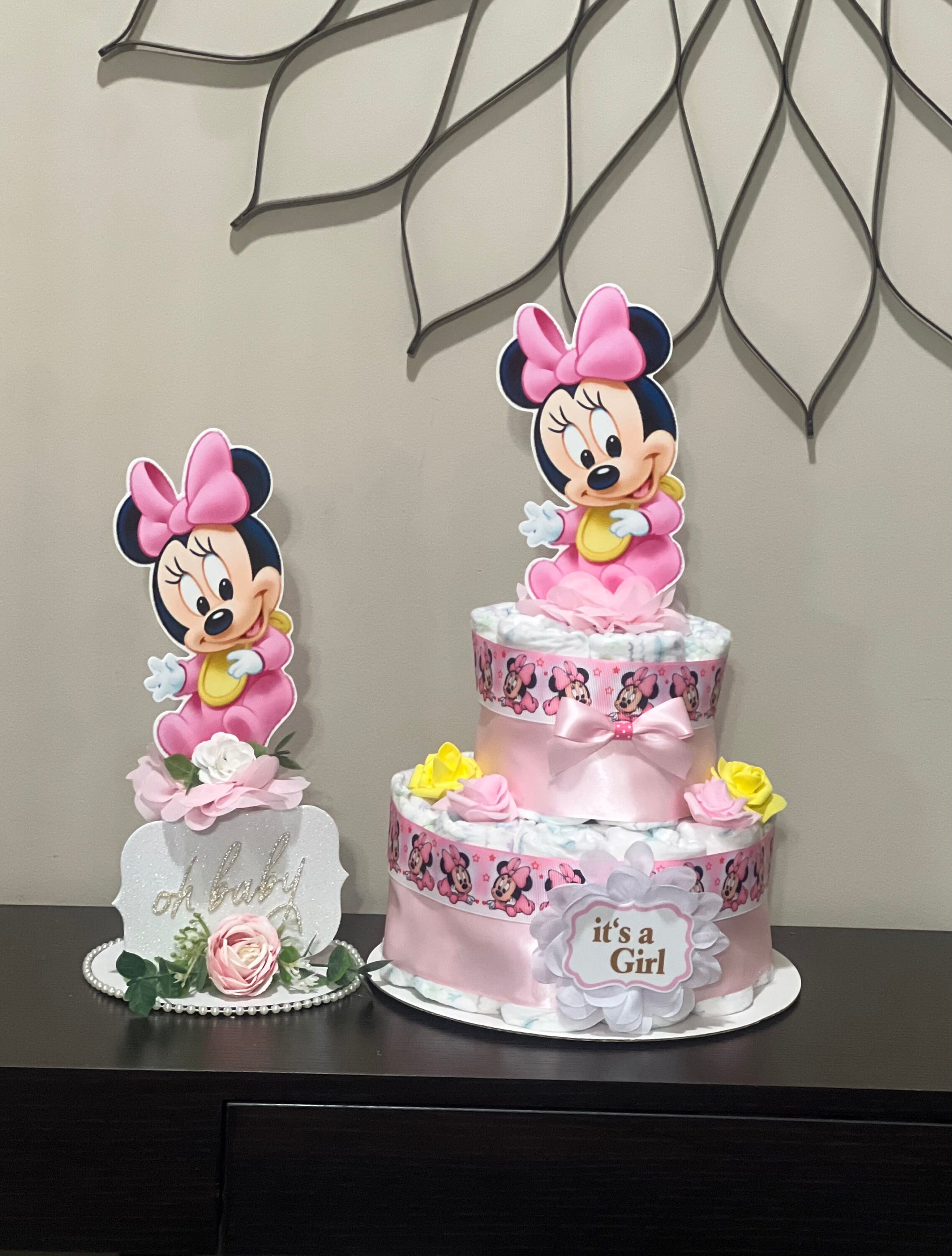 Minnie Mouse Baby Shower Diaper Cake Pink Minnie Diaper Cake Baby Shower Gift Baby Shower Decoration Shower Table Centerpiece
