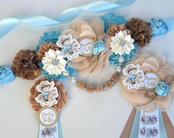 Cowboy Baby Shower Maternity Sash, Western Mom and Dad Corsages, Family Pins