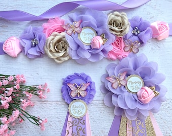 Butterfly Baby Shower Maternity Sash, Mommy and Daddy Corsage