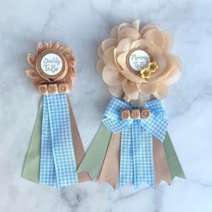 Baby Q Sunflower Baby Shower Corsage, Baby Q  Baby Shower Pin, Mommy to be Ribbon, Mommy to be Pin , Mommy Corsage , BBQ Baby Shower Boy