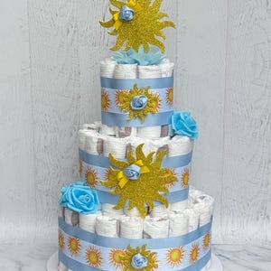 Sunshine Diaper Cake – 3 Tier Diaper Cake Boy – You Are My Sunshine Baby Shower Centerpiece – Baby Shower Gift –Shower decoration