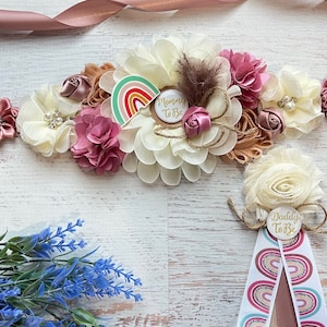 Boho Rainbow Baby Shower Sash, Boho Rainbow Maternity Sash ,Maternity Belt, Mommy To Be Sash ,Rainbow Baby Shower ,Boho Rainbow Sash