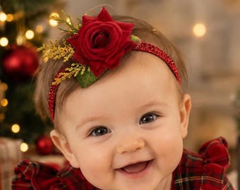 Red Gold Christmas Headband, Holiday Girl Hair Accessory