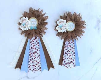 Cowboy Baby Shower Corsages , Mom and Dad Pins , Mommy Ribbon