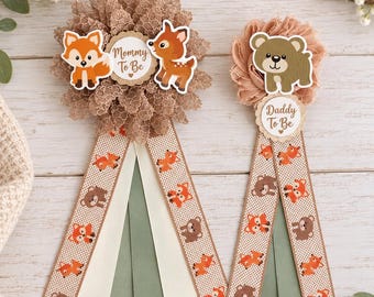 Woodland Baby Shower Corsage  ,Mom and dad Baby Shower Pins