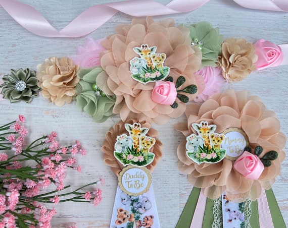 Girl Safari Baby Shower Maternity Sash ; Jungle Corsage  display picture 1