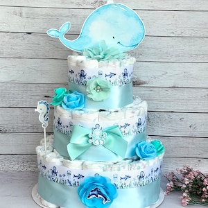 Under the Sea Diaper Cake Ocean Baby Shower Diaper Cake Gender Neutral Baby Shower Centerpiece Baby Shower Gift Baby Shower Decoration