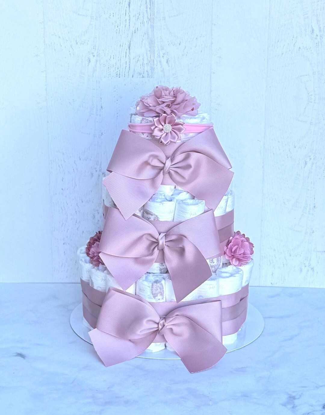 Dusty Pink Bow Diaper Cake Girl , Baby Shower Centerpieces - Etsy