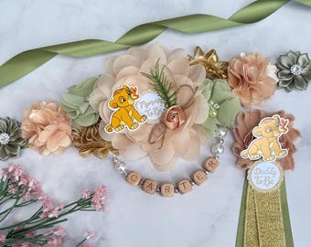 Lion King Maternity Sash Baby Lion king Baby Shower Sash Mom to be Sash Lion King Baby Shower Corsages Baby Shower Pins Mom Dad pins