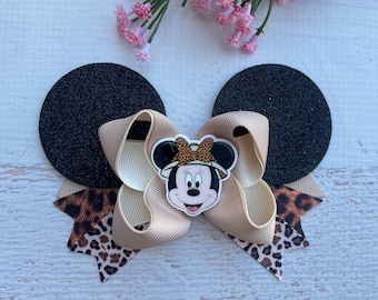 Minnie Mouse Ears Safari Hair Bow, Animal Kingdom Ears , Safari Mouse Hair Bow, Mouse Safari Bow ,Mouse Ears hair clip