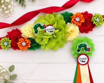 Caterpillar Baby Shower Sash, Mommy and Daddy Pins