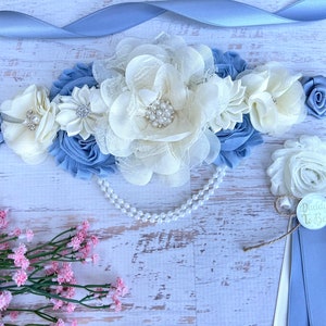 Boho Dusty Blue Baby Shower Sash ,Boho Maternity Sash Girl ,Dusty Blue Maternity Sash ,Pregnancy Sash ,Baby Shower Boy , Baby Bump Sash