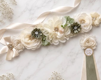 Boho Greenery Baby Shower Maternity Sash ;Gender Neutral Daddy to be Pin