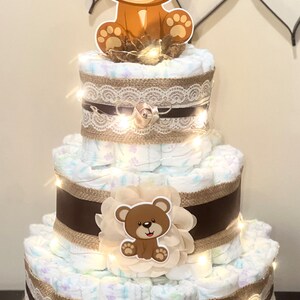 Teddy Bear Diaper Cake With Fairy Lights ,gender Neutral Baby Shower ...