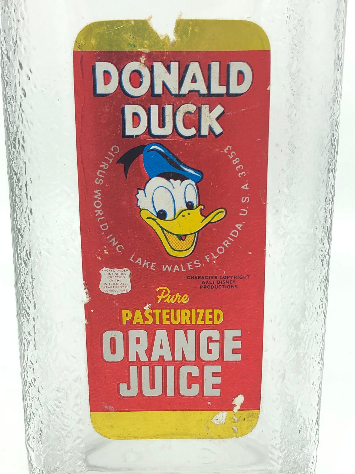 Vintage Donald Duck Orange Juice 32 oz Glass Bottle with label | Etsy