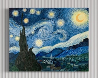 Noche estrellada Réplica hecha a mano de pintura de lienzo acrílico - Arte de pared de pintura texturizada/impasto para decoración del hogar/salón/dormitorio, regalos de inauguración de la casa