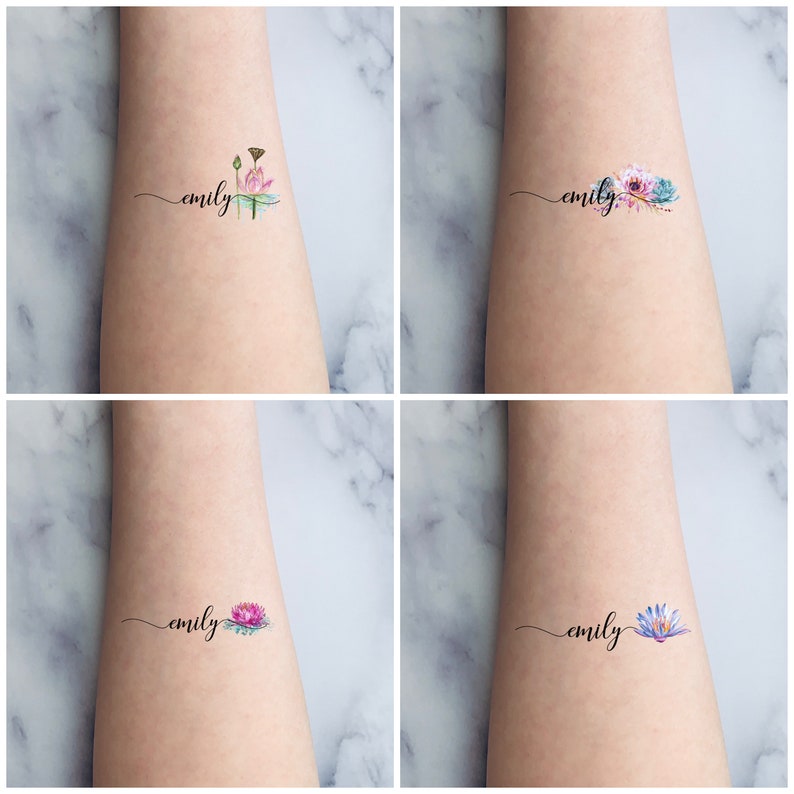Lotus Tattoos Temporary Name Tattoos Personalized Quote Etsy