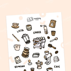 Feuille d'autocollants Cafe Coffee Espresso | Revue | Agenda | Album | Stickers Nourriture