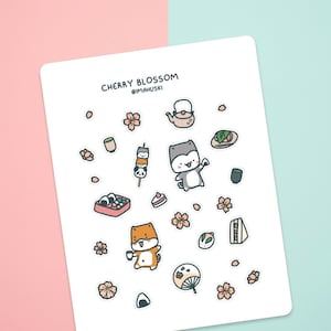 Feuille d’autocollants de fleurs de cerisier | Hanami, Pique-nique, Sakura, Sando, Husky, Shiba, Autocollants Bullet Journal, Autocollants Planner, Scrapbooking