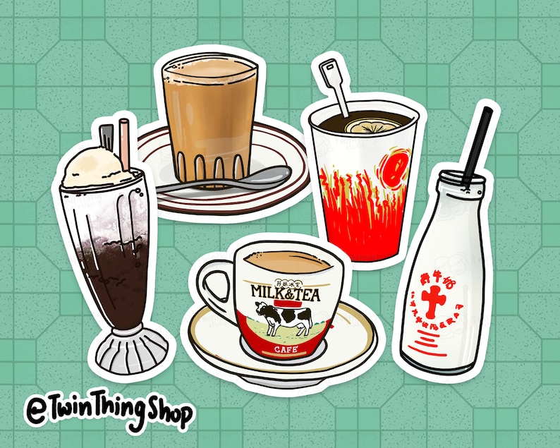 Retro Hong Kong Cafe Drinks Stickers for Laptop, Notebook and Crafts