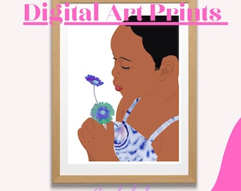 Black Art Printable Downloadable Young Girl DIGITAL PRINT African American Art  Wall Art