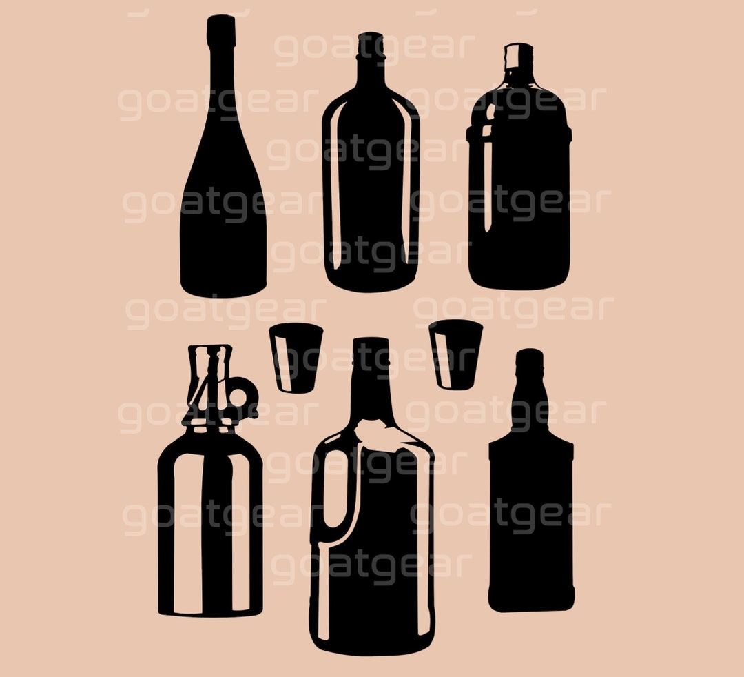Liquor Bottles Silhouette SVG PNG Pack Booze Alcohol Party Cricut Cut ...