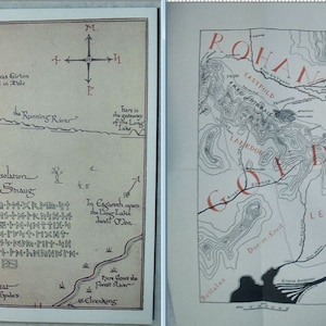 May include: A black and white map of the fictional land of Mordor from the Lord of the Rings books. The map shows the locations of Mount Doom, Barad-d&ucirc;r, and other important landmarks. The map is labelled with the names of the different regions of Mordor.