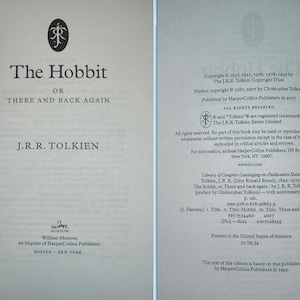 May include: The Hobbit by J.R.R. Tolkien, a classic fantasy novel, with a cover featuring a stylized tree and the title in black text. The book is published by HarperCollins Publishers.