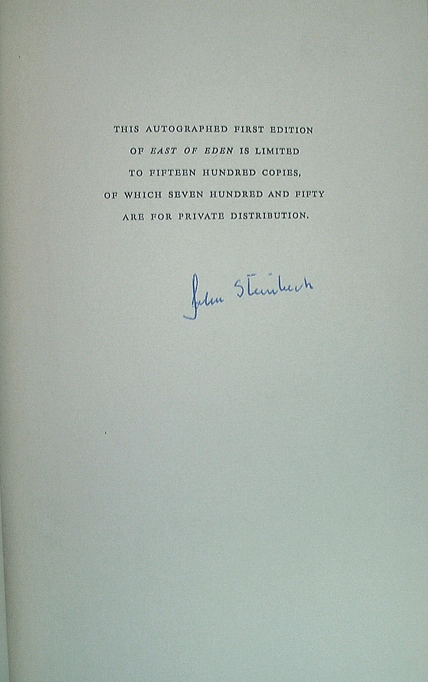 Signed First Edition: East of Eden by John Steinbeck (1952) - Etsy
