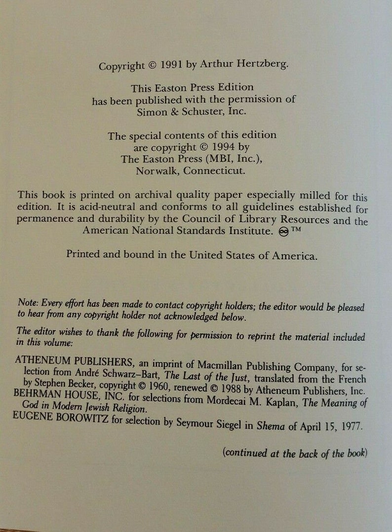 May include: A printed page from a book, featuring copyright information and acknowledgments. The text includes details about the publisher, edition, and printing specifications. The page is from a book printed in the United States.