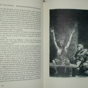 May include: A black and white illustration of a scene from a book. A man with his arms raised is sitting at a table with another man. The text "The Talisman" is visible at the top of the page.