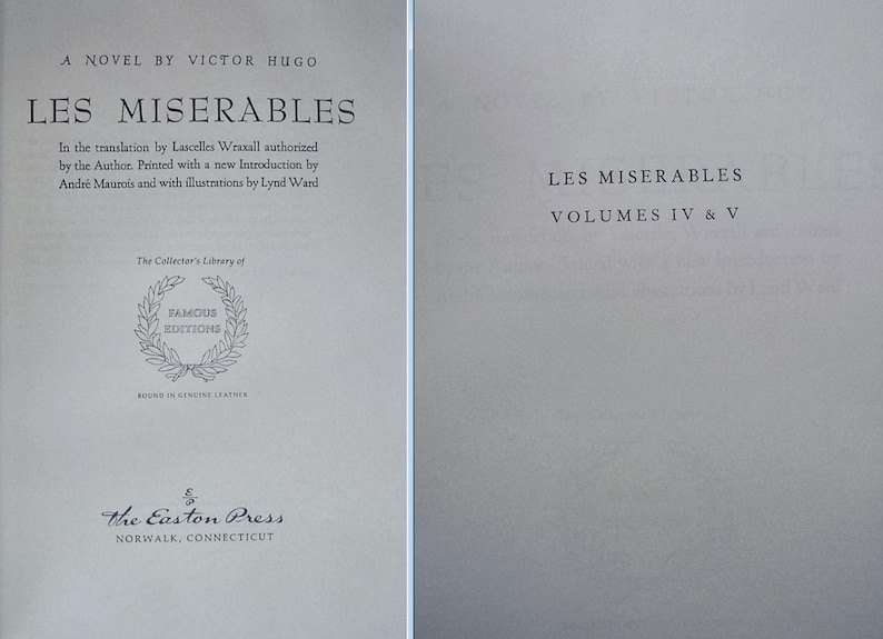 LES MISERABLES by Victor Hugo Easton Press Leather 2 Volume