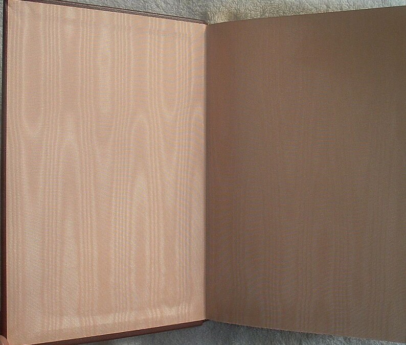 May include: An open book with a brown leather cover and a beige endpaper. The book is closed and the pages are blank.