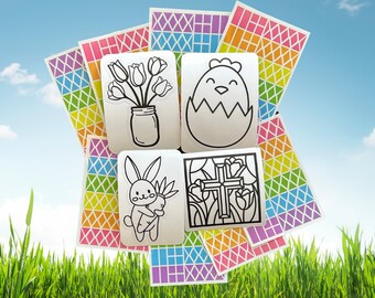 Easter Basket Stuffers Faux Stained Glass Craft Kit (Variety Set of 4), Spring Activity Window Cling Kids, Easter Decorations Suncatcher Kit
