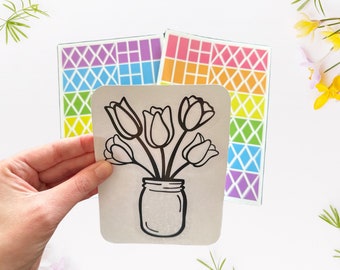 Hello Spring Tulip Stained Glass Kit, Baby in Bloom Window Clings, Tulip Spring Party Favors, Easter Basket Stuffers Suncatcher Kits