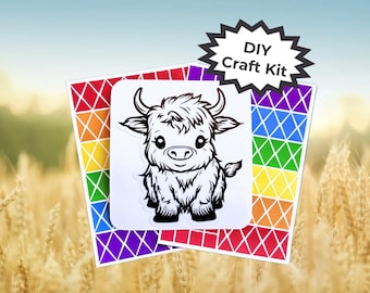 Highland Cow Craft for Kids & Adults - Farm Party Activity - Barnyard Party Activity - Cute Rustic Cow Decor - Highland Cow Suncatcher Kit