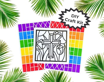 Cross Suncatcher Sticker, DIY Christian Craft for Kids, Easter Basket Fillers, Sunday School Activity, Baptism Gifts & Religious Decor