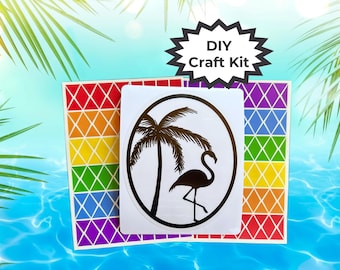 Flamingo & Palm Tree Art Activity - DIY Summer Craft for Kids and Adults - Summer Party Favor - Beach Vacation Craft and Luau Party Favors