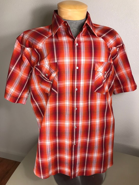 Vtg Ely Cattleman plaid rockabilly shirt - image 1