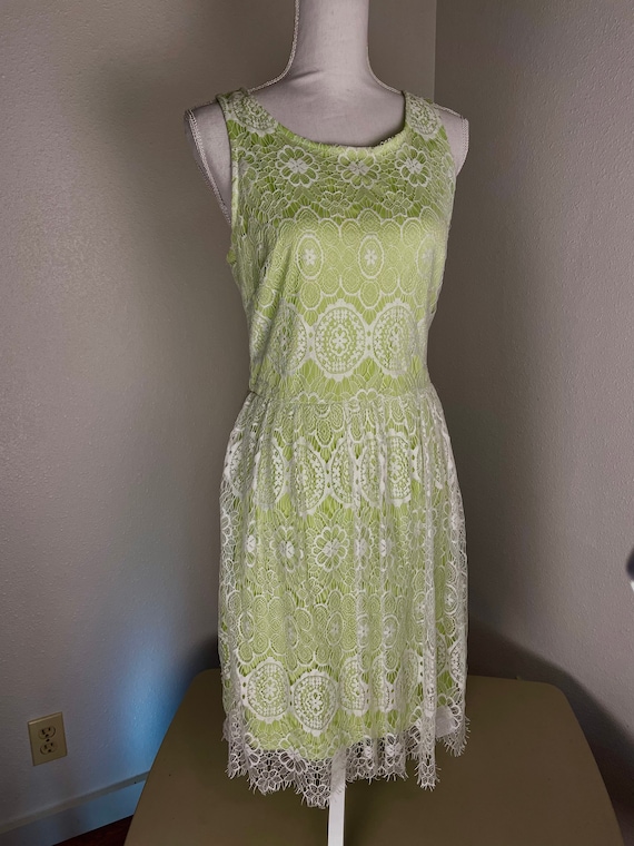 Betsey Johnson vtg lime green with white lace dres