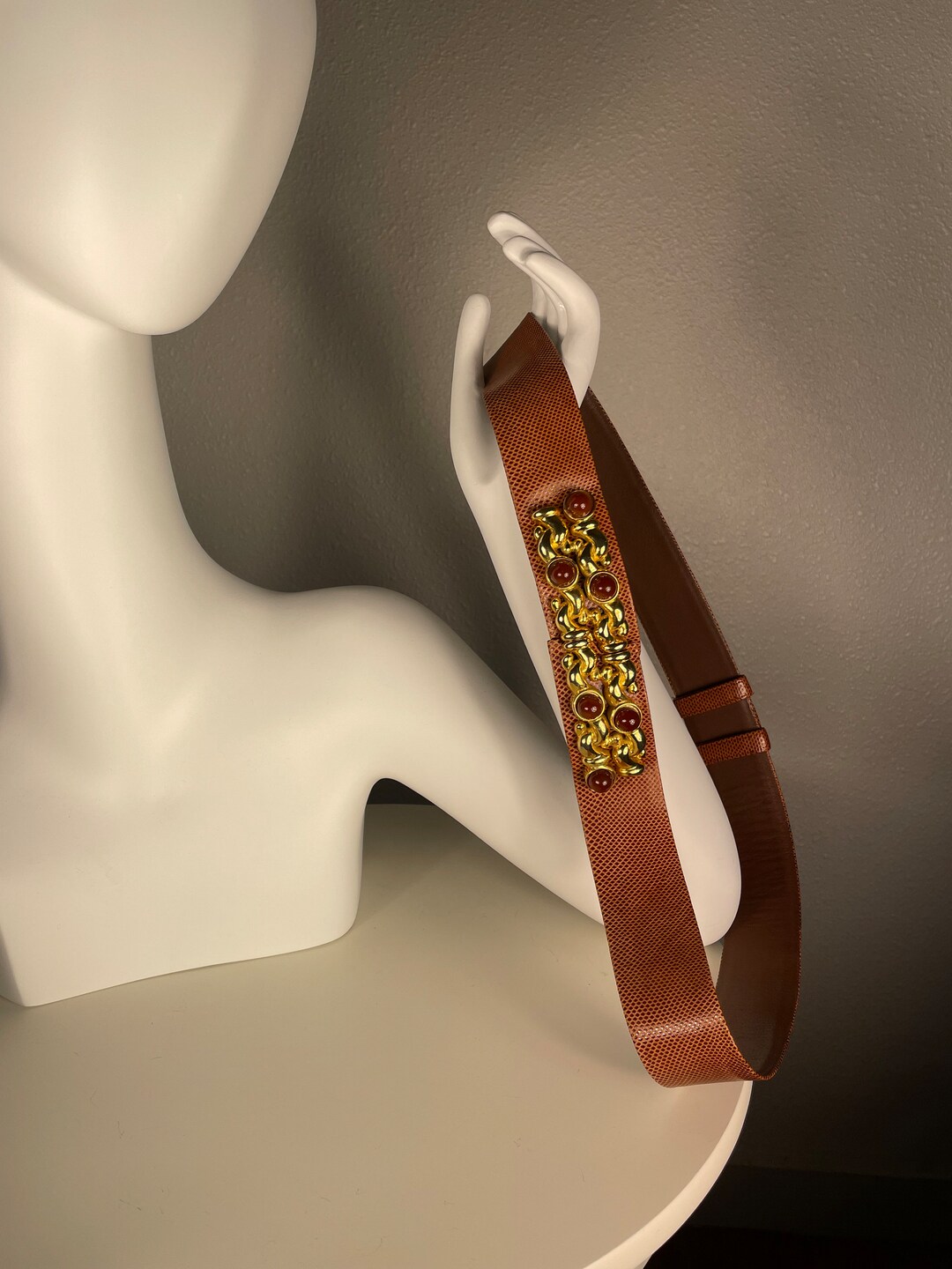 Vintage Judith Lieberman brown faux snake skin leather belt Vintage Judith Leiber Brown Snakeskin Belt - Etsy main image 4