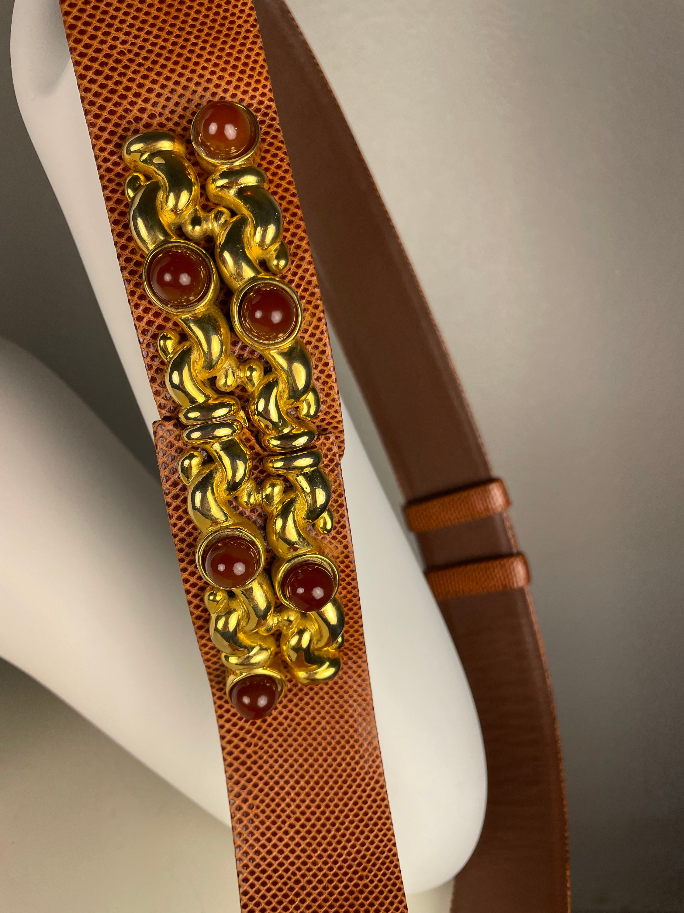 Vintage Judith Lieberman brown faux snake skin leather belt Vintage Judith Leiber Brown Snakeskin Belt - Etsy main image 3